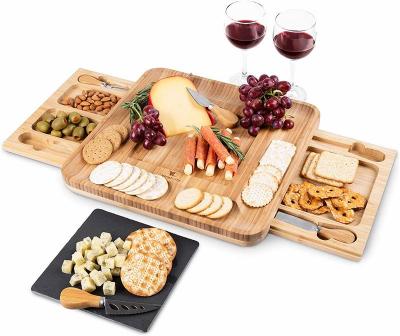 China Sustainable Square Super Bamboo Deli Board With Removable Slate For Picnic And Party for sale