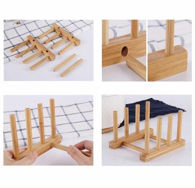 China Newest Sustainable Design Over Counter Foldable Bamboo Wooden Sink Backup Drying Dish Rack Cup Holder for sale