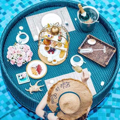 China Custom Made Luxury Round Beach Rattan Beach Villa Hotel Color Floating Serving Tray Waterproof Pool Waterproof for sale