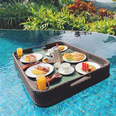 China Simple Luxury Hotel Outdoor Swimming Pool Rattan Heart Shape Floating Basket Breakfast Serving Tray for sale