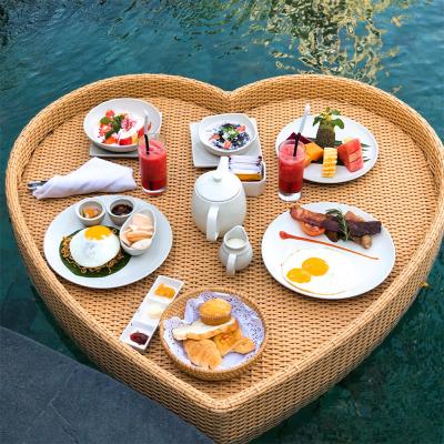 China Simple Luxury PE Rattan Restaurant Swimming Pool Floating Tray Hotel Water Floating Breakfast Serving Tray for sale