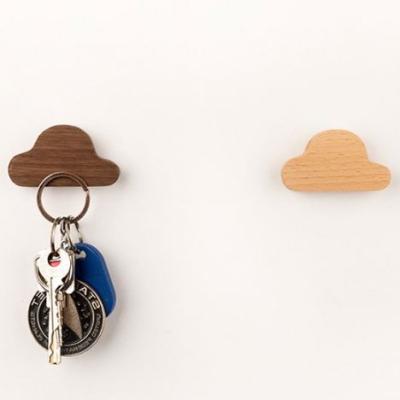 China Sustainable Customized Simple Decor Wall-Mount Magnet Cloud Shaped Wood Rack Key Hook for sale