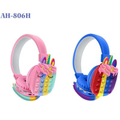 China AH-806H Headband Silicone Jumping It To Stir Relieve Stress Toys Rainbow Bubble Radio Unicorn Headphones Earphone Stereo for sale