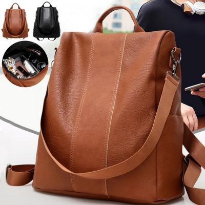 China With USB Classic Vintage Solid Color PU Leather Backpack Women To Travel Backpack Female Anti-theft Backpack for sale