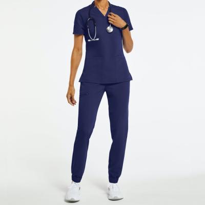 China anti wrinkle anti shrink anti wrinkle navy blue scrub sets jogger jaanuus uniform for healthcare professional volume sellers hospital medical uniform for female rubs for sale