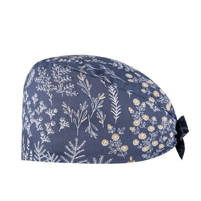 China High Quality Cotton Duty Doctor ER Chemo Surgery Dental Tie Back Full Skull Floral Printing Surgical Cap for sale