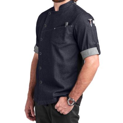 China Men's Reusable Thickness Cowboy Kitchen Adjustable Sleeves Medium Chef Coat Uniforms for sale