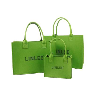 China Who respects the environment; Recyclable; Reusable Custom Shopping Fashion and Casual Messenger Bags Felt Women Handbag Green Small Felt Tote Bag for sale