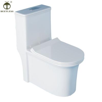 China Latest Double-Flow Design Bathroom Siphonic Toilet Bowl Ceramic Rimless WC UF One Piece Seat Cover for sale