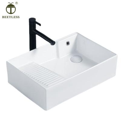 China Latest Design Durable Bathroom White And Matte Color Wash Basin With Ceramic Washboard Function for sale