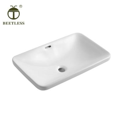 China Lavamanos Easy Clean Semi Recessed White Ceramic Cabinet Basin Bathroom Vanity Unit Sink Semi-Counter Wash Basin for sale