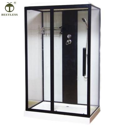 China Modern Tempered Glass Sliding Door Black Frame Corner Shower Enclosure for sale