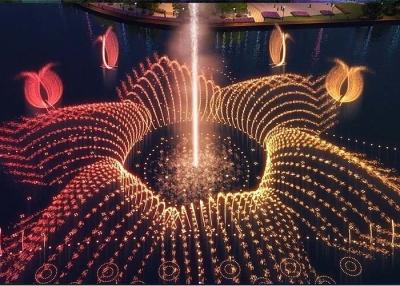 China Outdoor Floating Water Feature Fountain With RGB Led Lighting / Fire Spray for sale