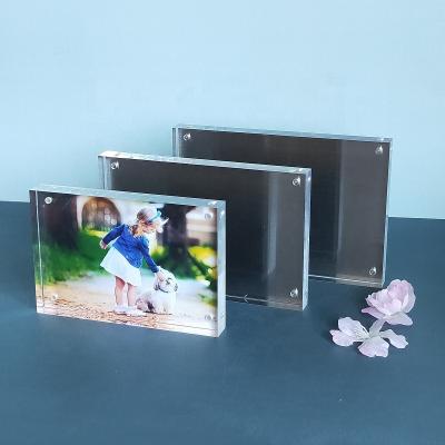 China Mordern Custom Sizes 4x6 Inches Picture Transparent Magnetic Acrylic Table Stand With Metal Sheet for sale