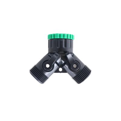 China Black Irrigation Drip Connector Garden Accessories Y Valve Garden Hose Connector Tap Diverter Irrigation Trims for sale