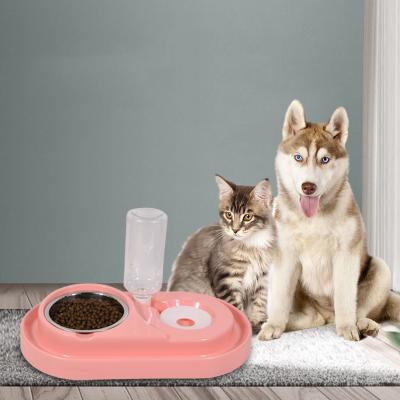 China Amazon Feeder Pet Sustainable Bowl Automatic Dog Cat Food Bowl With Water Dispenser Double Bowl Drinking Rack Raised for sale