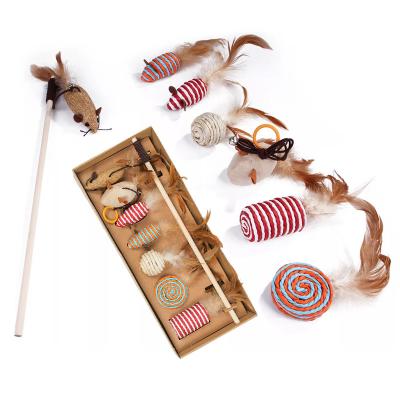 China Funny Cat Shape Fish Ball Mouse Handle Cat Puzzle Wooden Interactive Stick Toy Funny Mouse Toys Making Toys For Cat for sale