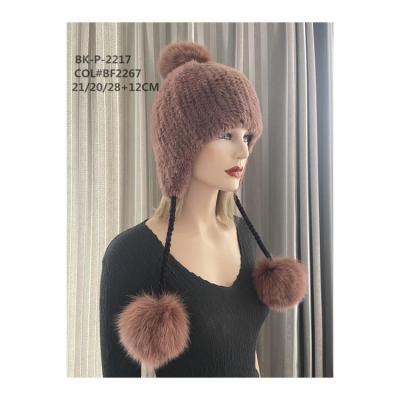 China Mink+fox Winter Fashion All-match Mink Knitted Hat With 3pm Women Hats With Custom Logo for sale