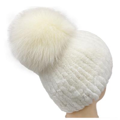 China Women's Long White Fox Pom Rex Baby Rabbit Hat For New Arrivals Good Quality for sale