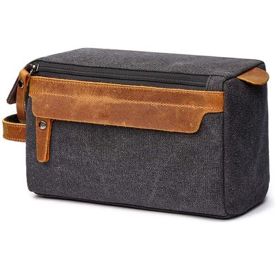 China Fashion Retro Canvas Double Zipper Opening Men Travel Shaving Pouch Bags Toiletry Organizer Dopp Kit Cosmetic Makeup Bags Case for sale