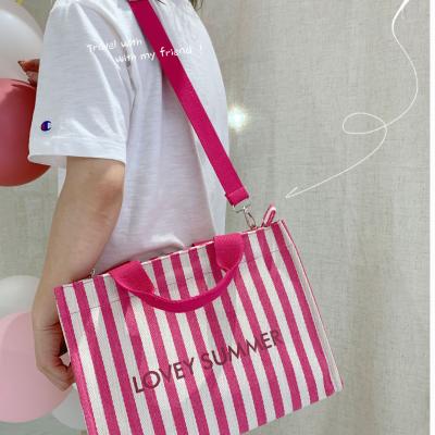 China 2021 Fashion Handled Large Capacity In The Running Canvas Tote Bags Shoulder Handbag Beach Bag Single Ladies Striped Bags for sale