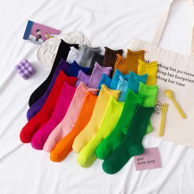 China Custom Quentin's Retro Style Women's Solid Color Cotton Knitted Logo Stripe Slouch Socks QUICK DRY Dropshipping Hot Selling Design for sale