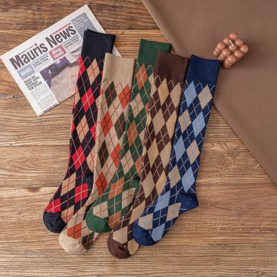 China Autumn Winter Long Thermal Socks QUICK DRY retro style knit jacquard Diamond Plaid Knee High Socks for sale