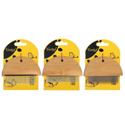 China Viable Factory Wholesale Custom Logo Bamboo Wooden Pet Steel Needle Flea Grooming Comb Cat Dog Lice Comb for sale