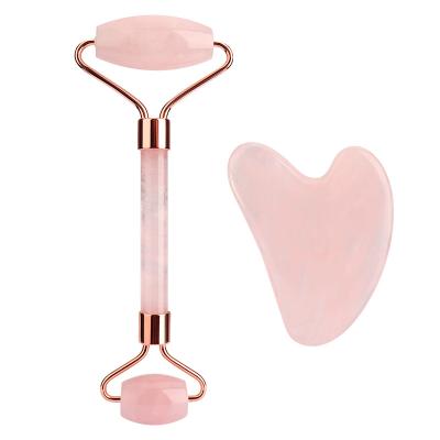 China Face Lift Face Slimming Natural Pink Jade Roller Massage Quartz Face Roller 100% Jade Stone Double Head Facial for sale