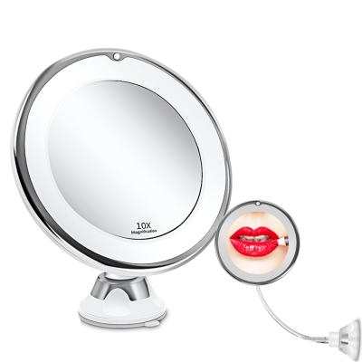 China Lighted Cup 10 Magnifying Suction LED Make Up Mirror With LED Lights for sale