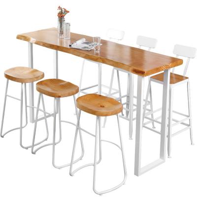 China Irregular Shaped Industrial American Solid Wood Table With High Metal Legs For Bar Cafe for sale