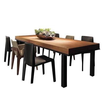 China Large Simple Wooden Board Solid Wood Table Set With Metal Legs For Dining Room Restaurant for sale