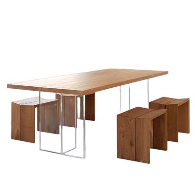 China Modern Solid Wood Wooden Acrylic Transparent Dining Table Set for Dining Room Reception for sale