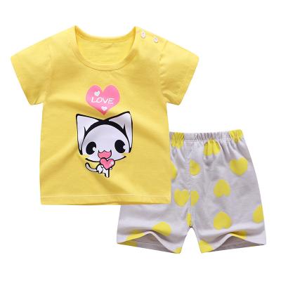 China 2021 New Summer Cartoon Children's Antibacterial Clothing Set 0-6 Years Old Children's Cotton Shorts Sleeve Baby Boy Girl Suit for sale