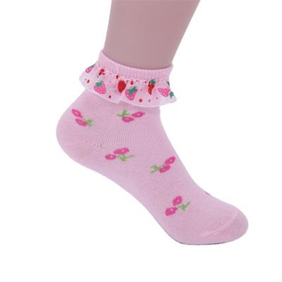 China Hot Antibacterial Strawberry Cotton Lace Socks Factory Direct Sales Girls Socks Children's Socks 2-10 Years Old for sale