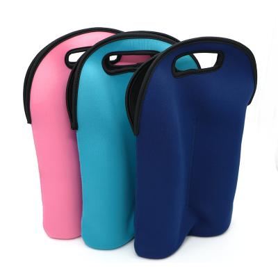 China Promotion Waterproof Custom White Neoprene White Wine Bag 2 Pack Bottle Carriers Stand Cooler Wine Bottle Tote Bag for sale