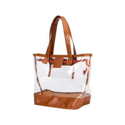 China High Quality Custom Logo PU Leather And Transparent Bag Fashion PVC Tote Luxury Handbags For Women for sale