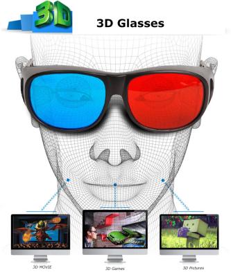 China Adult Blue Red Color Glass Black Frame Glass 3D Acrylic Glasses Red For 3D Movie GamesTV DVD Anaglyph Wholesales 3D Frames for sale