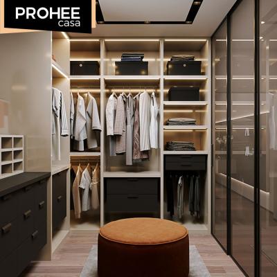 China Hot Selling Modern Walk-in Closet PROHEE Glass Wall Wardrobe Cabinet for sale