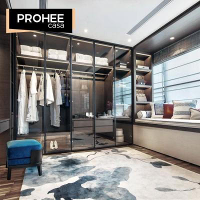 China PROHEE High End Modern Glass Bedroom Swing Door Closet Wardrobe for sale