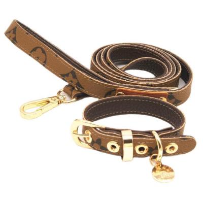 China 2021 Customs New Viable Adjustable Presbyopic Dog Collar And Leash Luxury Leather Set for sale