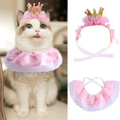 China Viable new fashion cute cotton pet birthday apparel costume set lace pet birthday pet scarf for sale