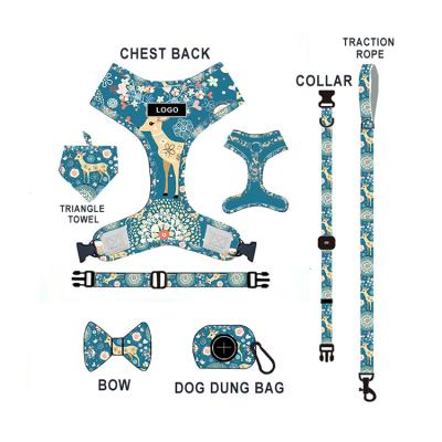 China Sustainable Supplies Fashion Dog Bow Tie Breathable Personalized Custom Luxury Pet Leash And Harness Set for sale