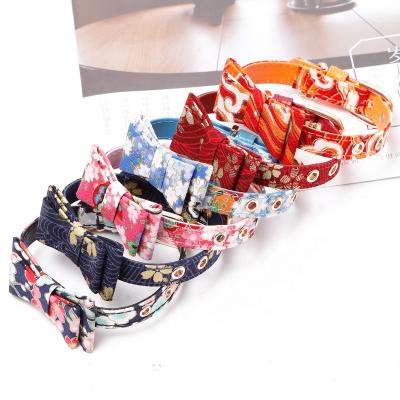 China New Viable Hot Selling Design Japanese Style Colorful Printing Bowknot Cat Collar Small Dog Pet Cat Collars for sale