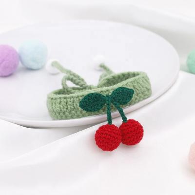 China New Design Viable Pets Accessories, High Elastic Teddy Cat Collar Knitting Cherry Necklace Small Pets Collar Handmade Pendant for sale