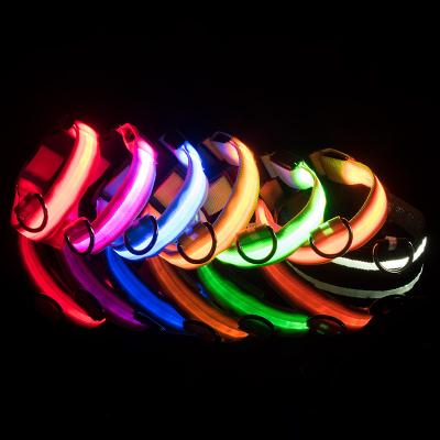 China Viable Adjustable Pet Led Cat Collar Pet Supplies Usb Rechargeable Nylon Flashing Light Up Led Dog Collar for sale