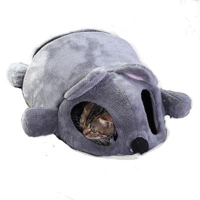 China Gray Mouse Shape Funny Cartoon Hand Wash Plush Custom Made Luxury Soft Cat Bed Breathable Removable Fabrics for sale