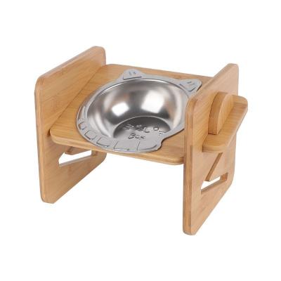 China Wholesale Classic Pet Bowl Stocked Wooden Rack and Stainless Pet Bowl Pet Feeding Water Bowl for sale