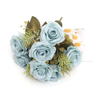 China Exclusively Competitive Price Wholesale High Grade Artificial Silk Touch Pine Cone Real Rose Flower Bouquets For Christmas Home Decoration for sale