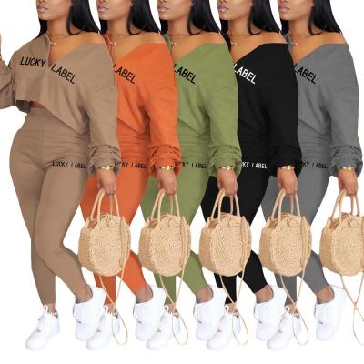 China Autumn Winter Women Casual Fashion Textile Oti Two Piece Set Letter Print QUICK DRY Long Sleeve Top And Pants Tracksuits Sweatsuit Outfits for sale